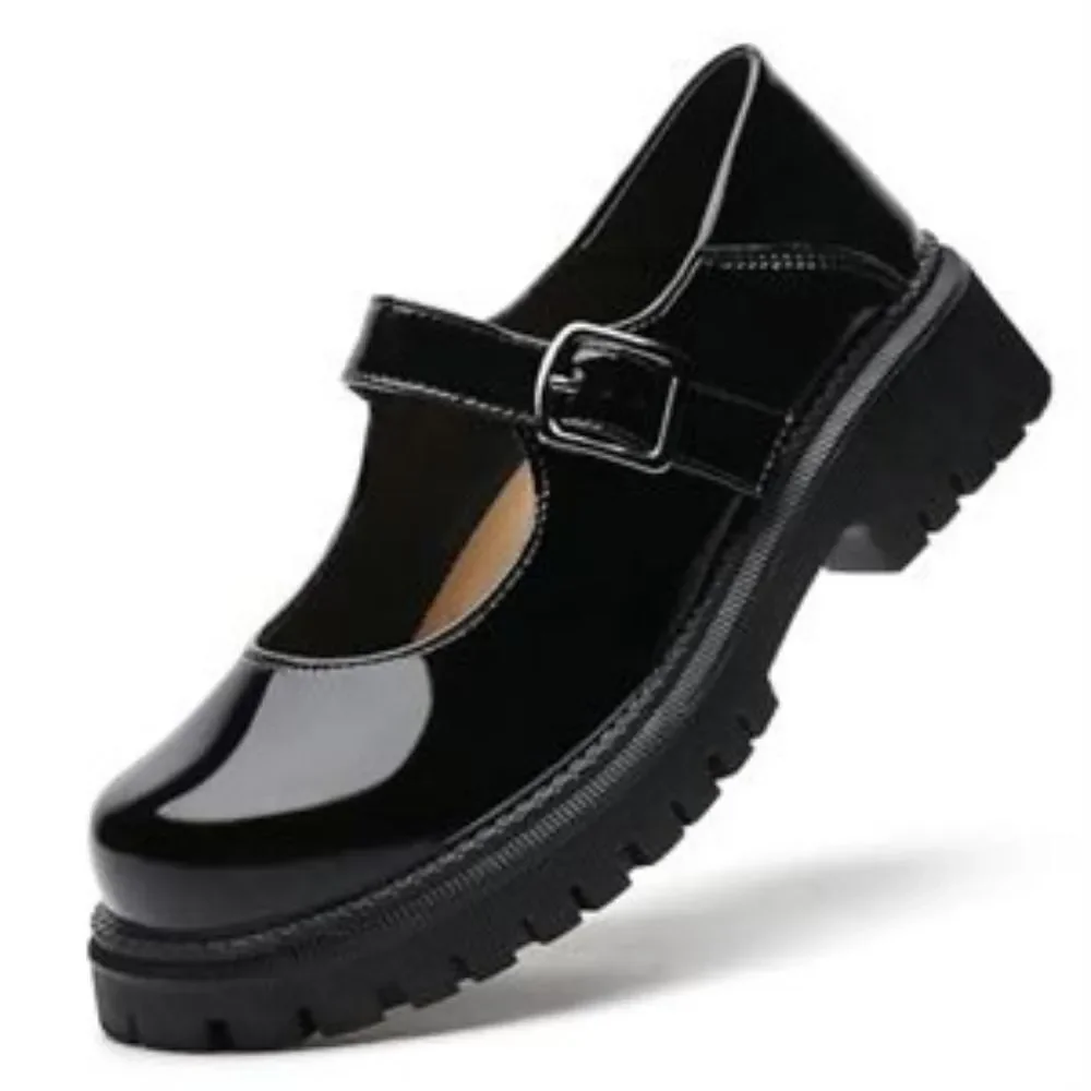 Classic Mary Jane Platform Chunky Shoes in Genuine Black Patent Leather 9.5